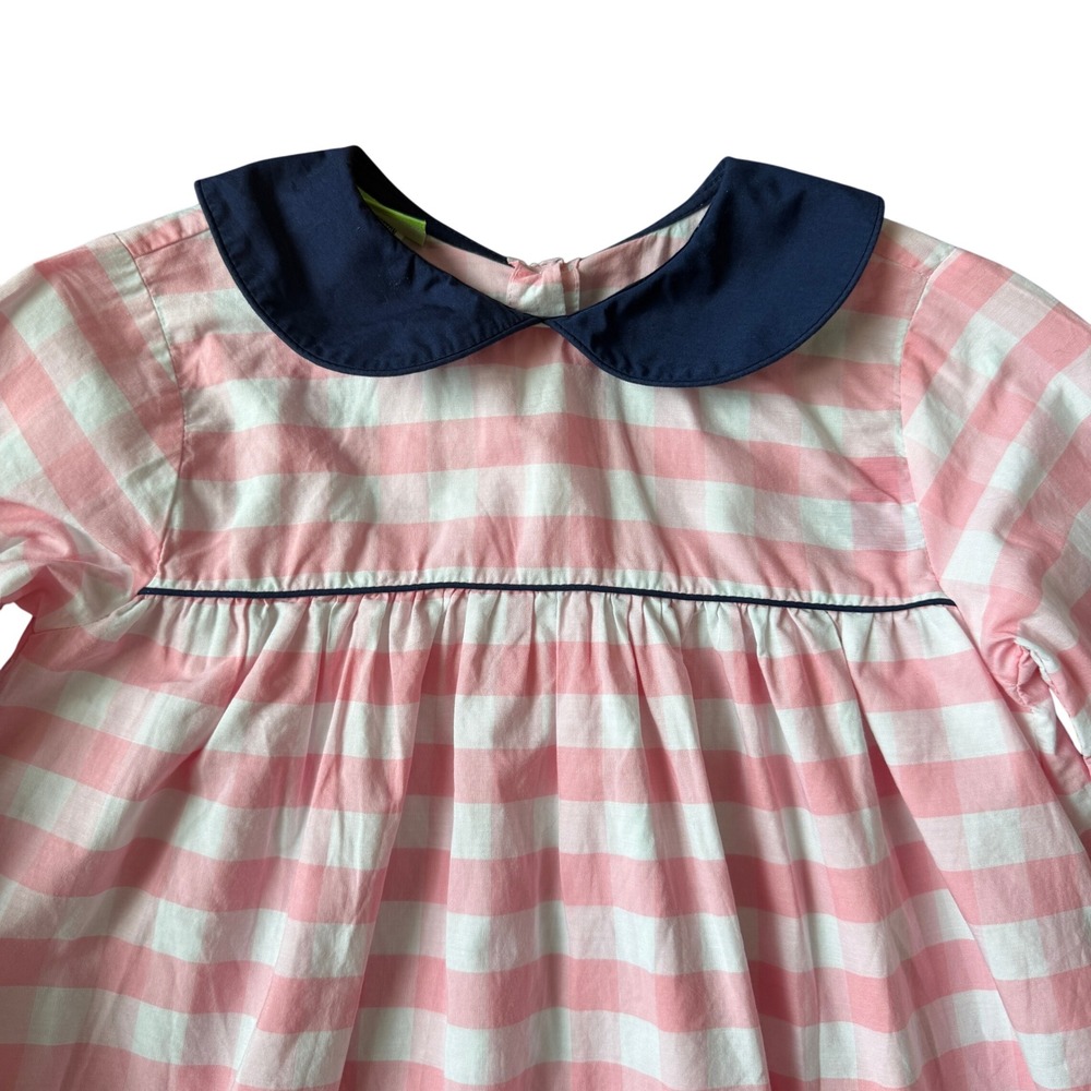 Classic Whimsy Girls Pink Gingham Dress Navy Peter Pan Collar Sz 8‎ Preppy